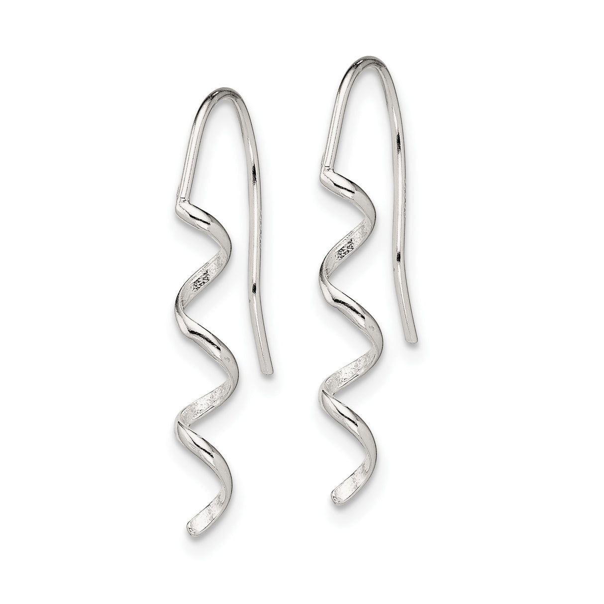 Sterling Silver Spiral Drop Earrings, Twisted Helix Design, Textured and Polished Finish