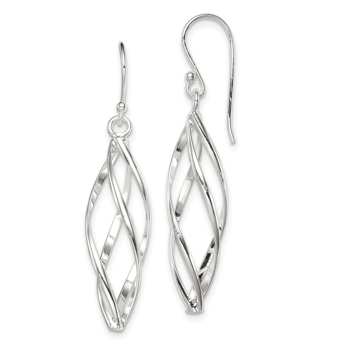 Sterling Silver Dangle Earrings with Twisted Open Marquise Spiral Design for Women