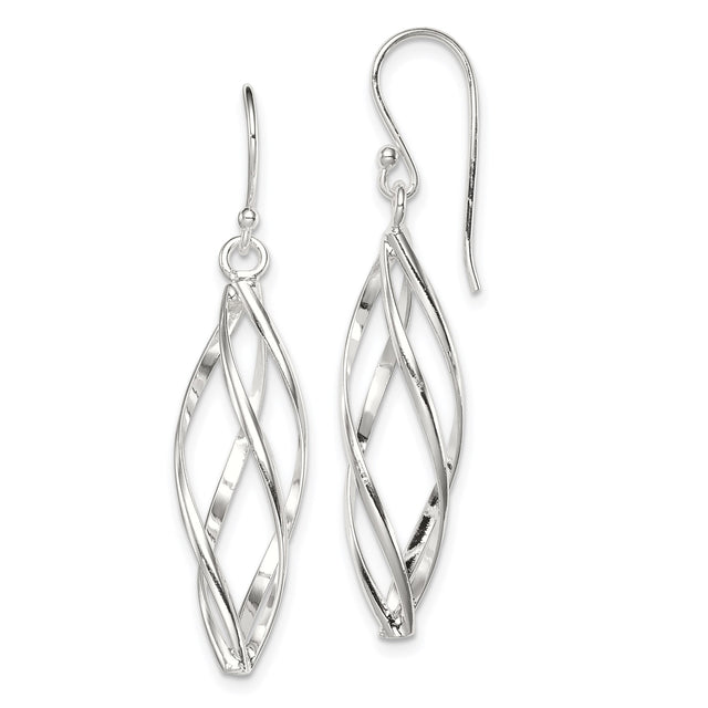 Sterling Silver Dangle Earrings with Twisted Open Marquise Spiral Design for Women