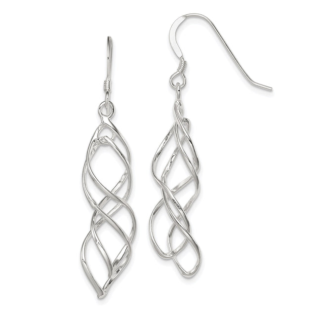 Sterling Silver Dangle Earrings with Open Twisted Vine Design