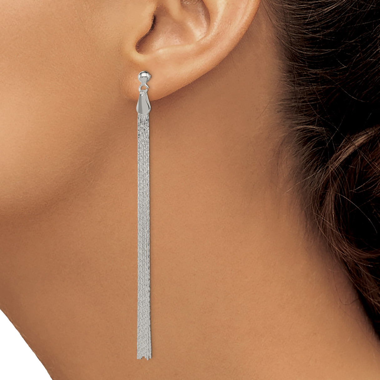 Sterling Silver Tassel Drop Earrings, Lightweight Multi-Strand Chain, Modern Linear Design