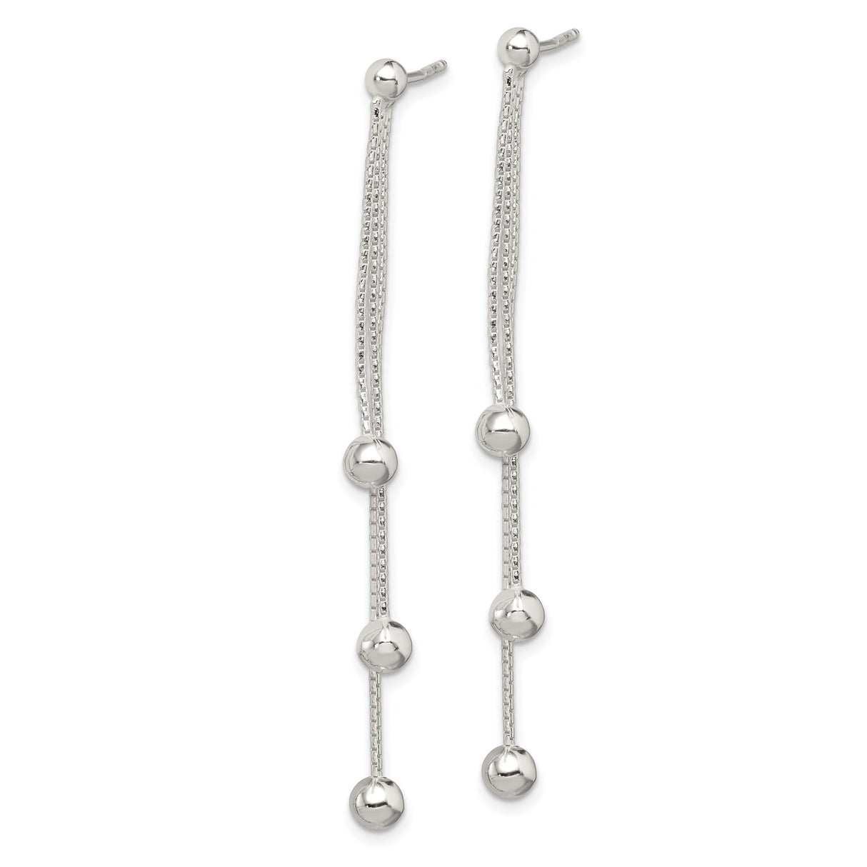 Sterling Silver Dangle Earrings with Multi Strand Box Chains and Polished Ball Accents