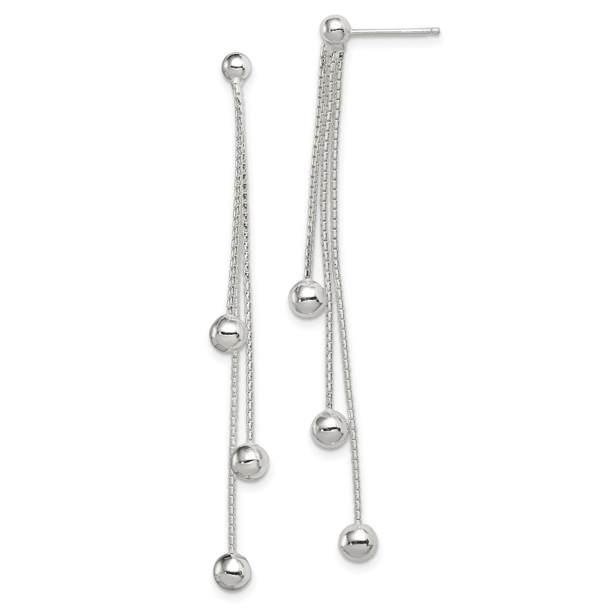 Sterling Silver Dangle Earrings with Multi Strand Box Chains and Polished Ball Accents
