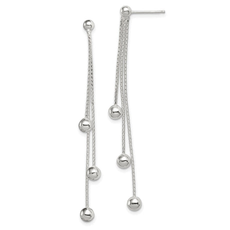 Sterling Silver Dangle Earrings with Multi Strand Box Chains and Polished Ball Accents
