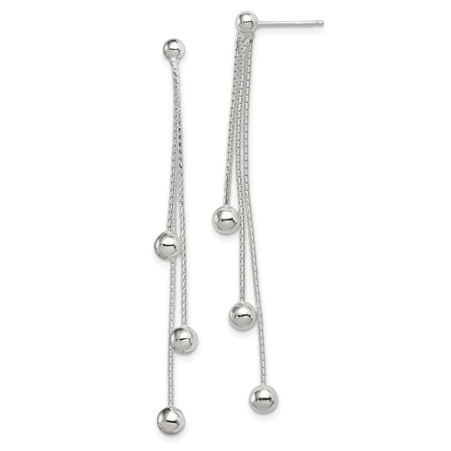Sterling Silver Dangle Earrings with Multi Strand Box Chains and Polished Ball Accents