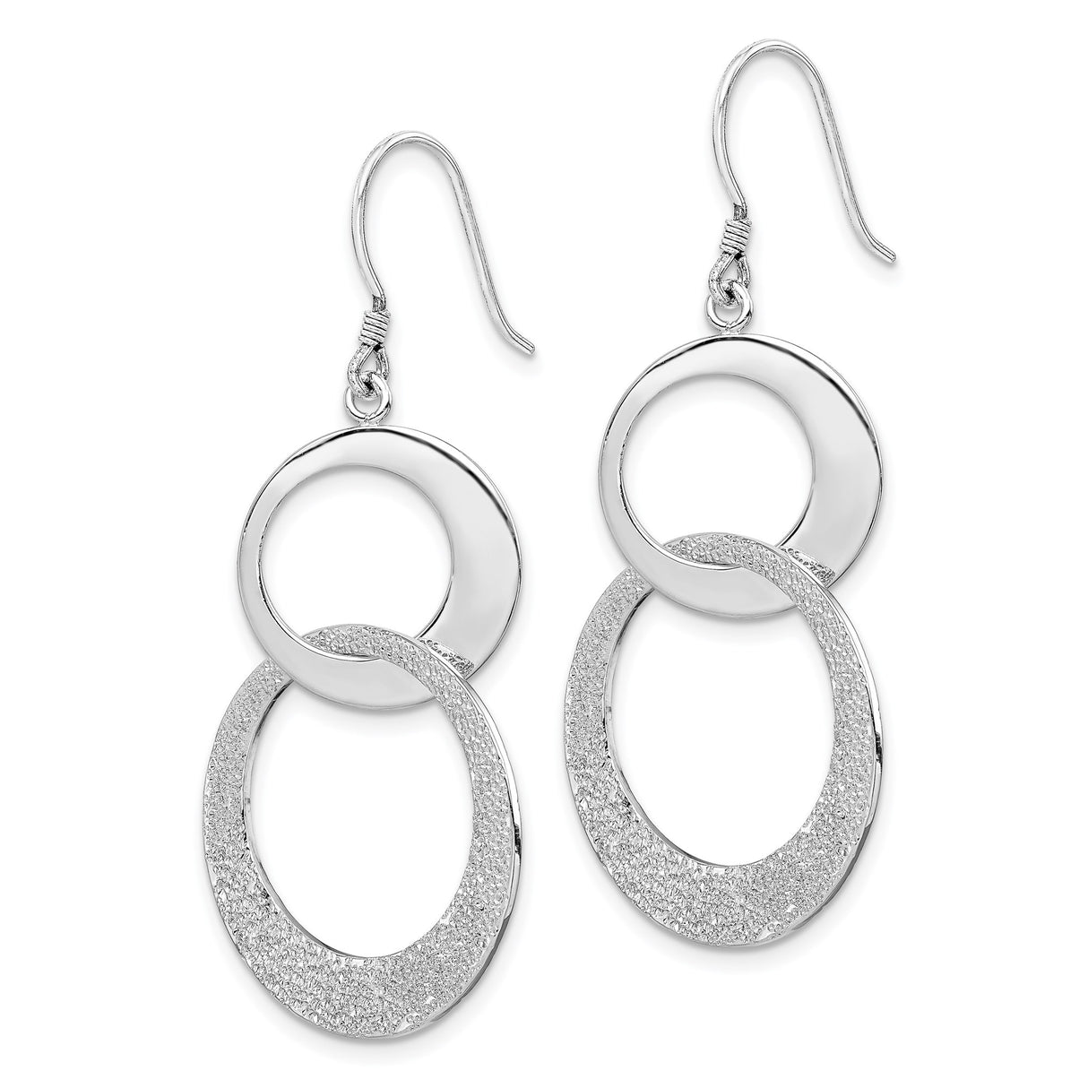 Sterling Silver Dangle Earrings with Interlocking Open Circles, Polished and Textured Finish