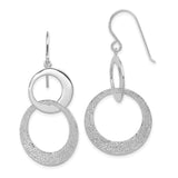 Sterling Silver Dangle Earrings with Interlocking Open Circles, Polished and Textured Finish