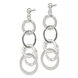 Sterling Silver Dangle Earrings with Interlocking Open Circles, Textured and Polished Finish