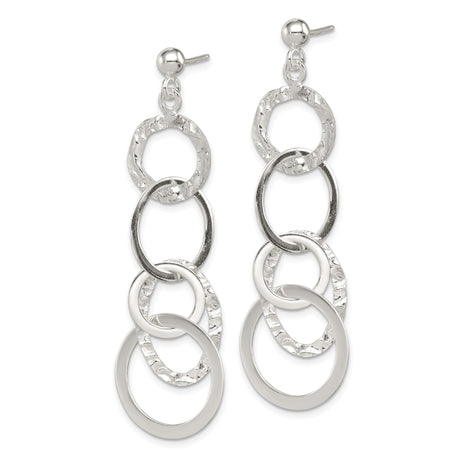 Sterling Silver Dangle Earrings with Interlocking Open Circles, Textured and Polished Finish