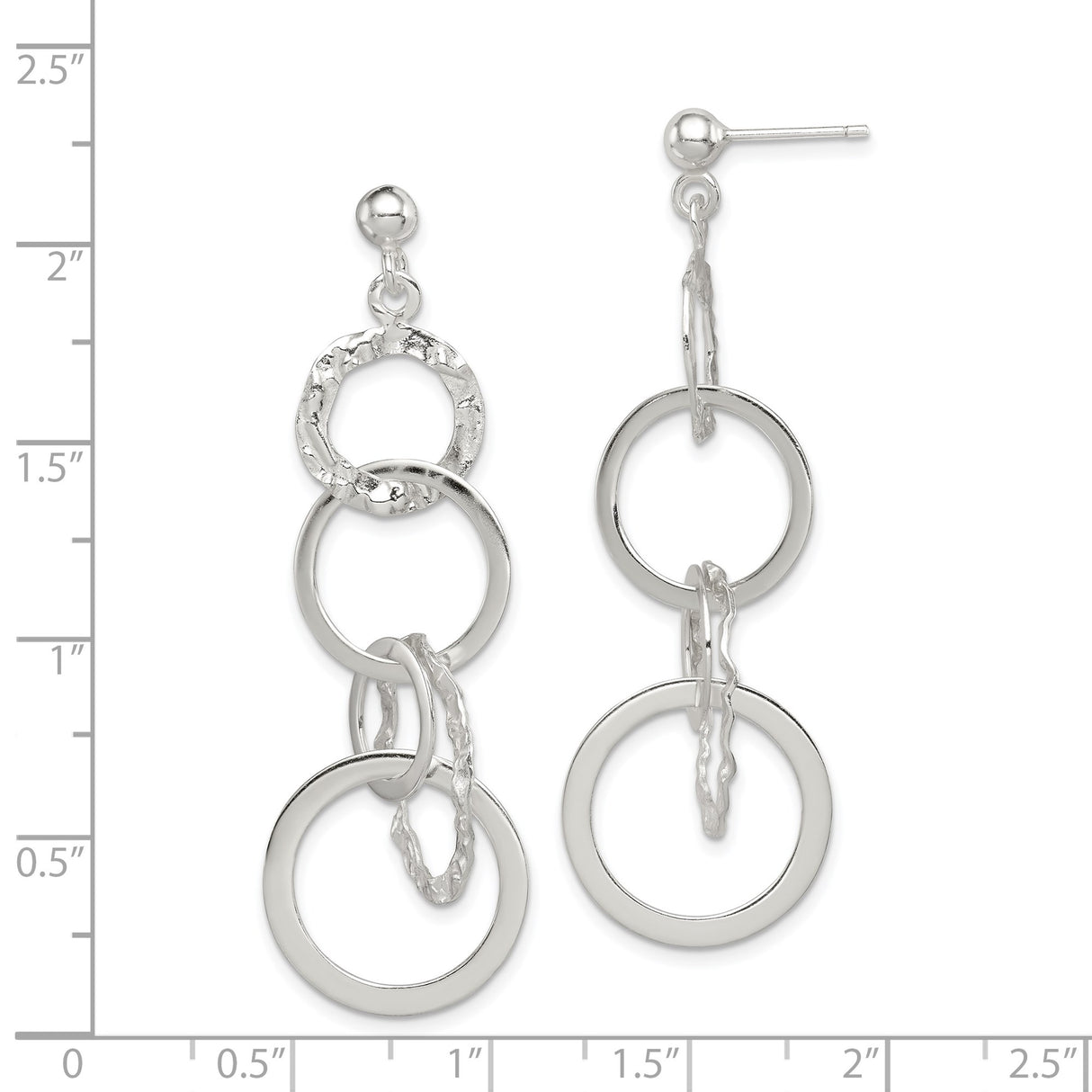 Sterling Silver Dangle Earrings with Interlocking Open Circles, Textured and Polished Finish