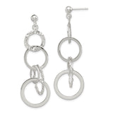 Sterling Silver Dangle Earrings with Interlocking Open Circles, Textured and Polished Finish