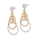 Sterling Silver Dangle Earrings with Tri-Tone Interlocking Circle Drops, Modern Geometric Design