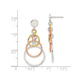 Sterling Silver Dangle Earrings with Tri-Tone Interlocking Circle Drops, Modern Geometric Design