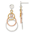 Sterling Silver Dangle Earrings with Tri-Tone Interlocking Circle Drops, Modern Geometric Design