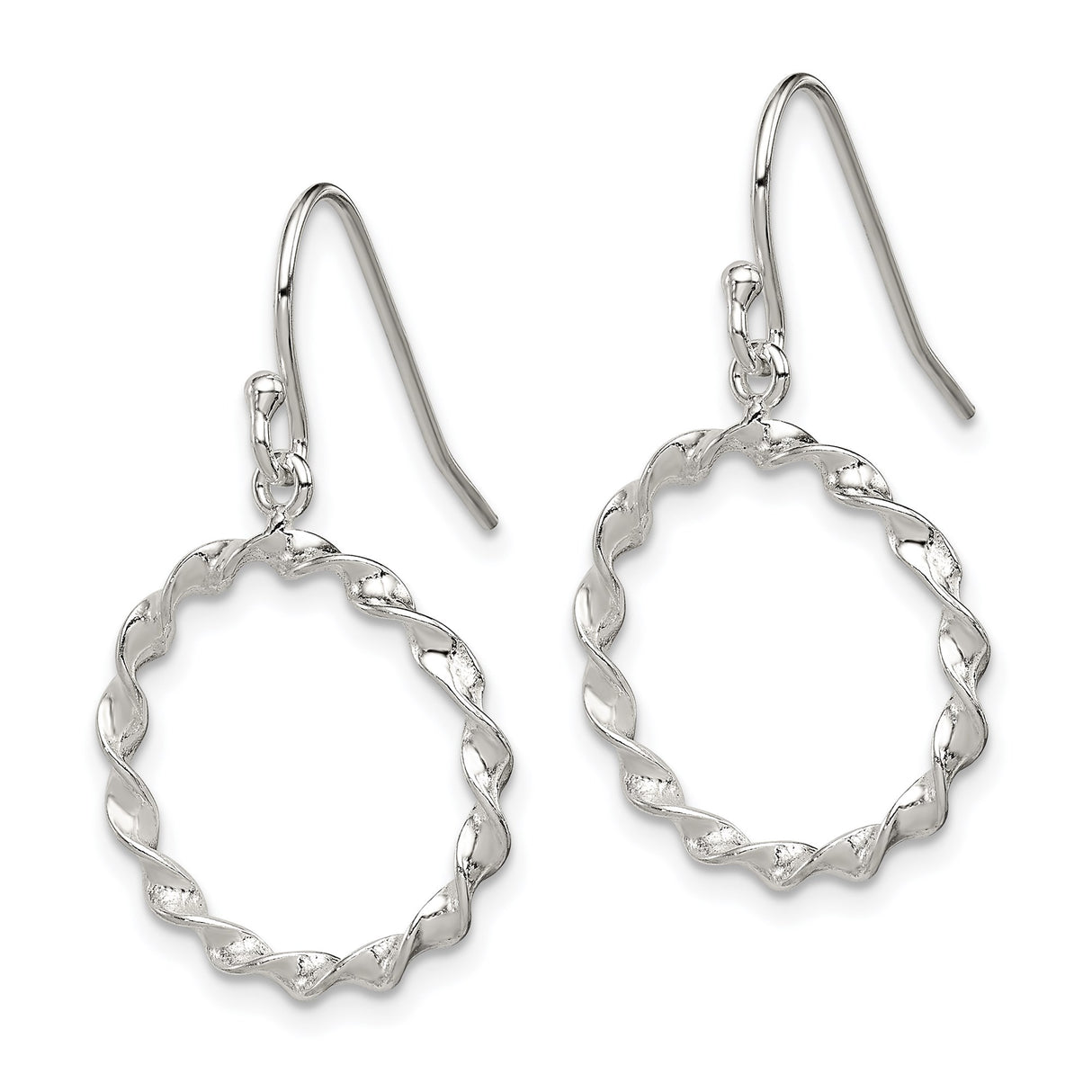 Sterling Silver Dangle Earrings with Twisted Rope Circle Design and Braided Texture