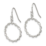 Sterling Silver Dangle Earrings with Twisted Rope Circle Design and Braided Texture