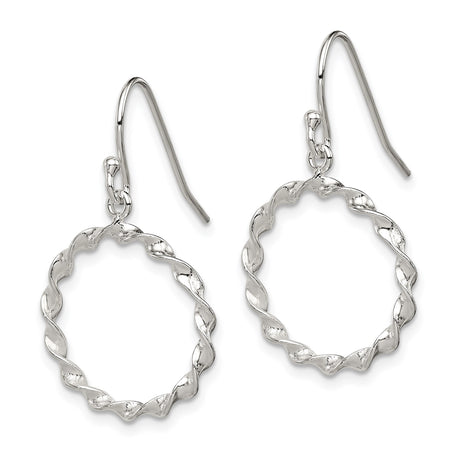 Sterling Silver Dangle Earrings with Twisted Rope Circle Design and Braided Texture