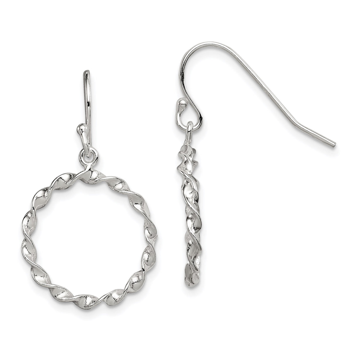 Sterling Silver Dangle Earrings with Twisted Rope Circle Design and Braided Texture