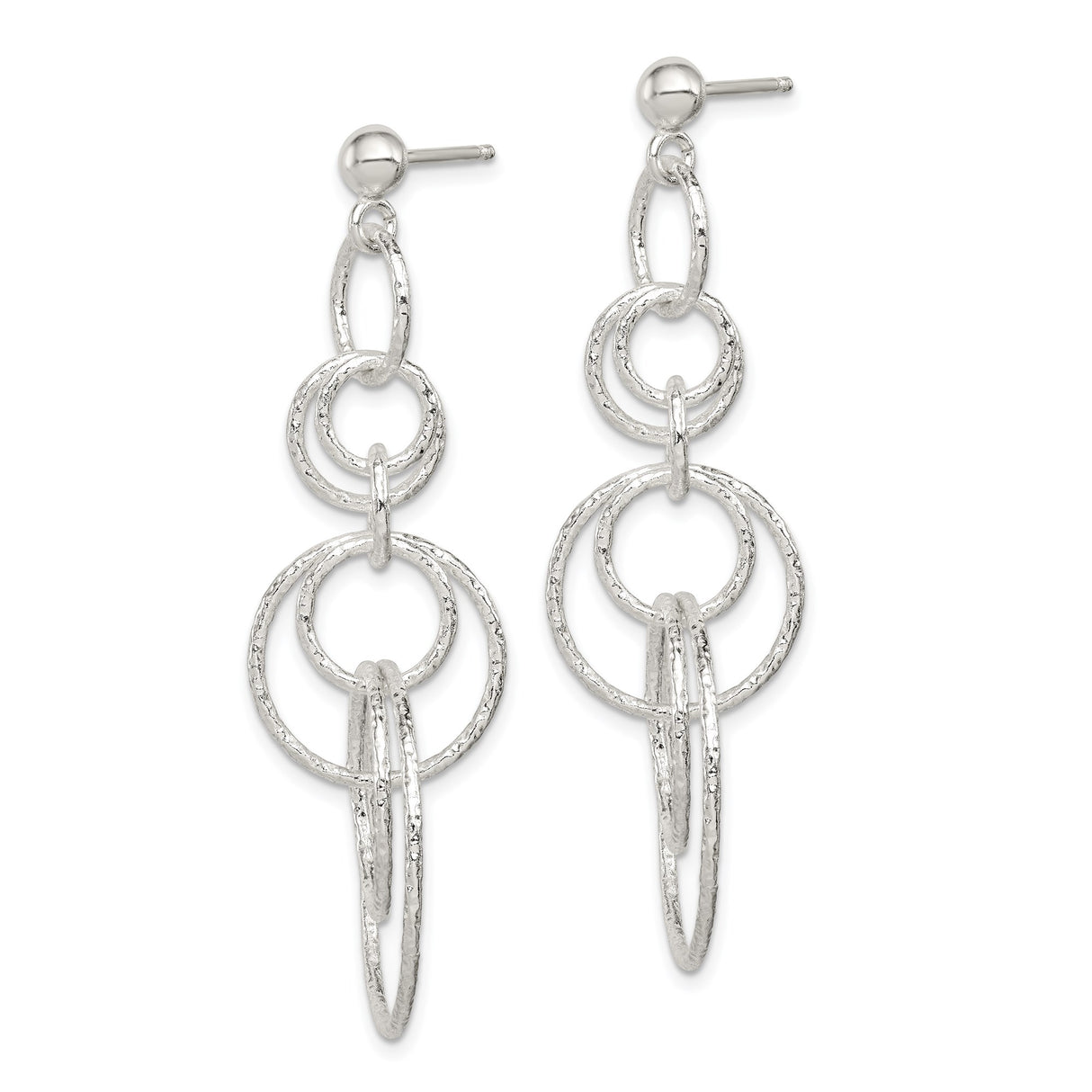 Sterling Silver Dangle Earrings with Interlocking Open Circles and Hammered Finish