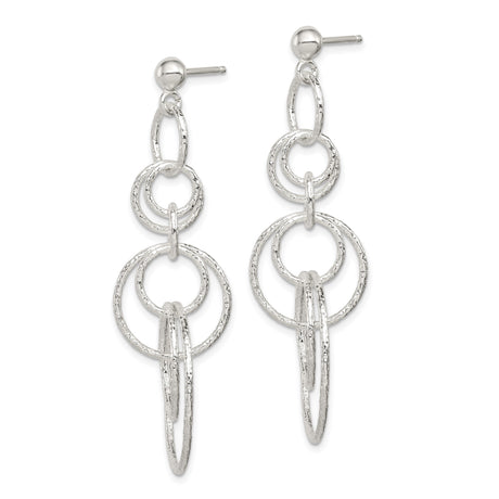 Sterling Silver Dangle Earrings with Interlocking Open Circles and Hammered Finish