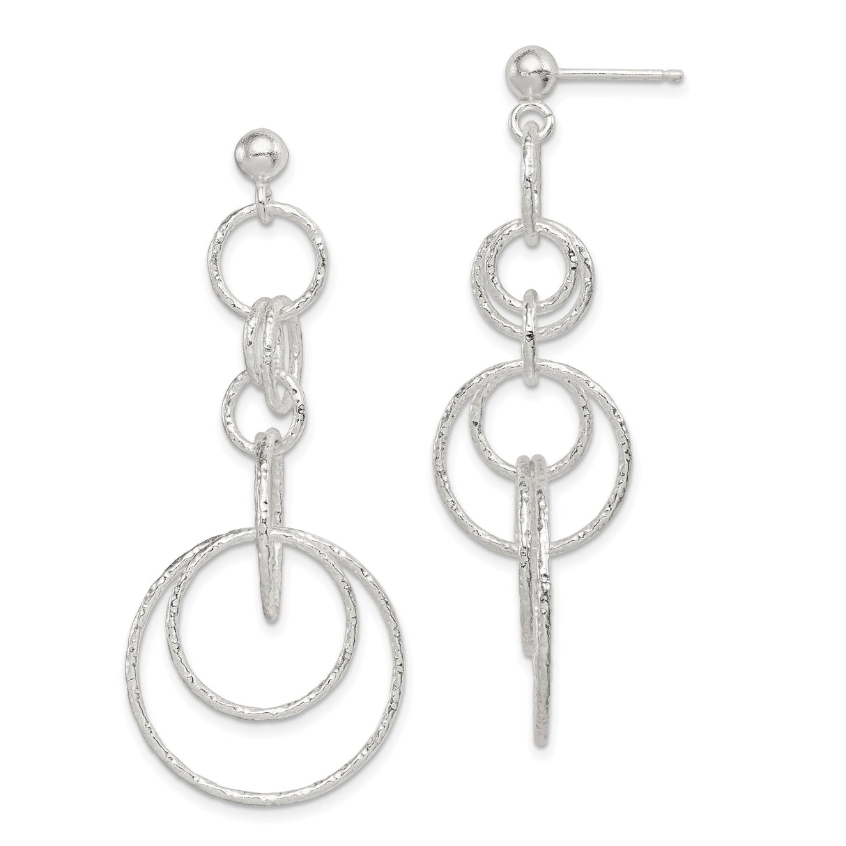 Sterling Silver Dangle Earrings with Interlocking Open Circles and Hammered Finish