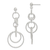 Sterling Silver Dangle Earrings with Interlocking Open Circles and Hammered Finish