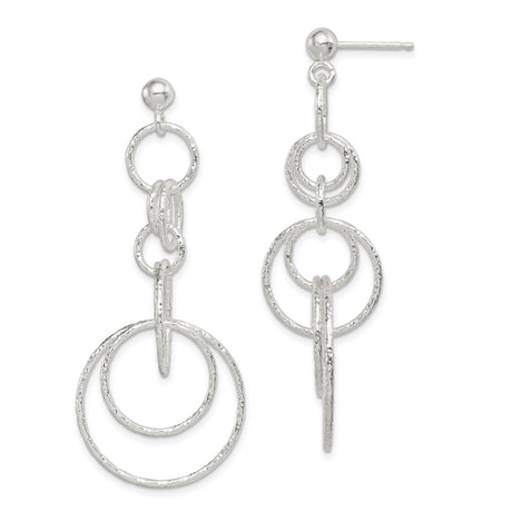 Sterling Silver Dangle Earrings with Interlocking Open Circles and Hammered Finish