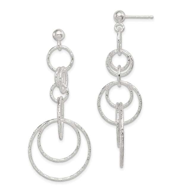 Sterling Silver Dangle Earrings with Interlocking Open Circles and Hammered Finish