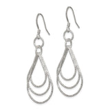 Sterling Silver Dangle Earrings with Triple Open Teardrop Design and Textured Finish