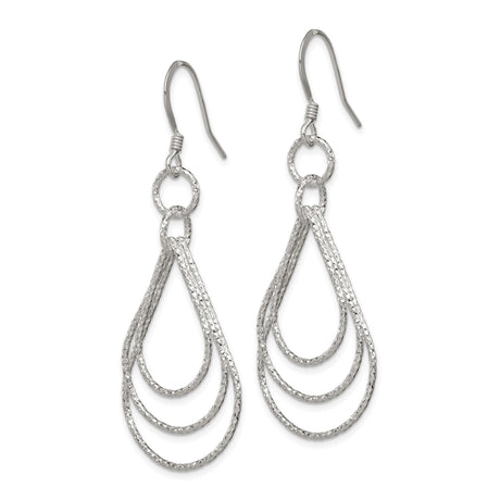Sterling Silver Dangle Earrings with Triple Open Teardrop Design and Textured Finish