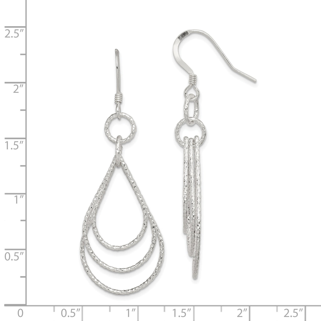 Sterling Silver Dangle Earrings with Triple Open Teardrop Design and Textured Finish