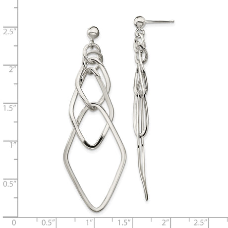 Sterling Silver Dangle Earrings with Interlocking Geometric Open Shapes, Modern Abstract Design