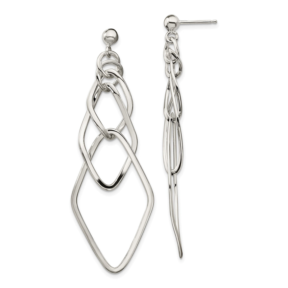 Sterling Silver Dangle Earrings with Interlocking Geometric Open Shapes, Modern Abstract Design