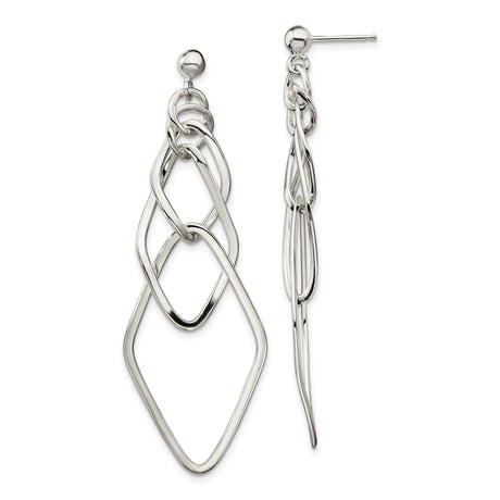 Sterling Silver Dangle Earrings with Interlocking Geometric Open Shapes, Modern Abstract Design