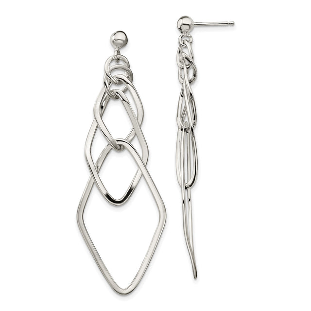 Sterling Silver Dangle Earrings with Interlocking Geometric Open Shapes, Modern Abstract Design