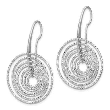 Sterling Silver Dangle Earrings with Hammered Circles and Chain Fringe, Modern Geometric Design