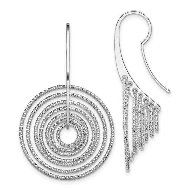 Sterling Silver Dangle Earrings with Hammered Circles and Chain Fringe, Modern Geometric Design