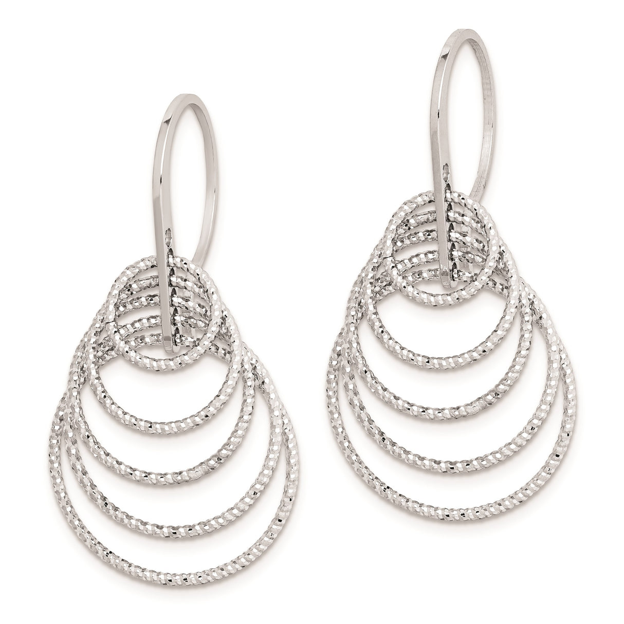 Sterling Silver Dangle Earrings with Layered Oval Hoops and Cascading Teardrop Design