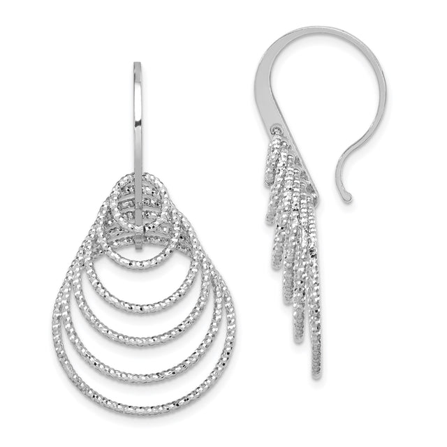 Sterling Silver Dangle Earrings with Layered Oval Hoops and Cascading Teardrop Design
