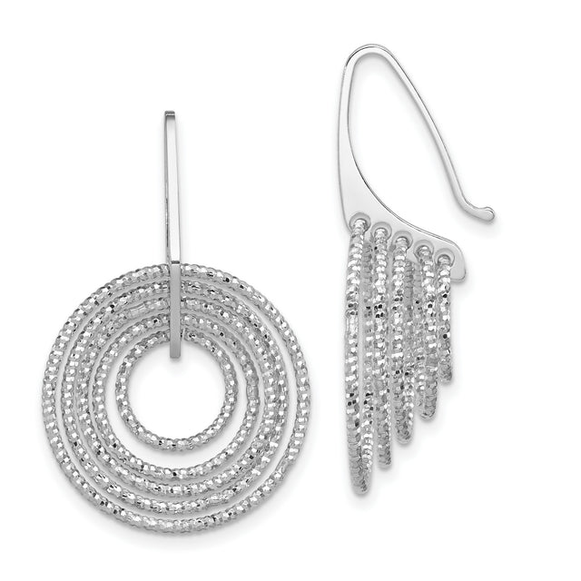 Sterling Silver Dangle Hoop Earrings with Textured Concentric Hoops, Lightweight Drop Style
