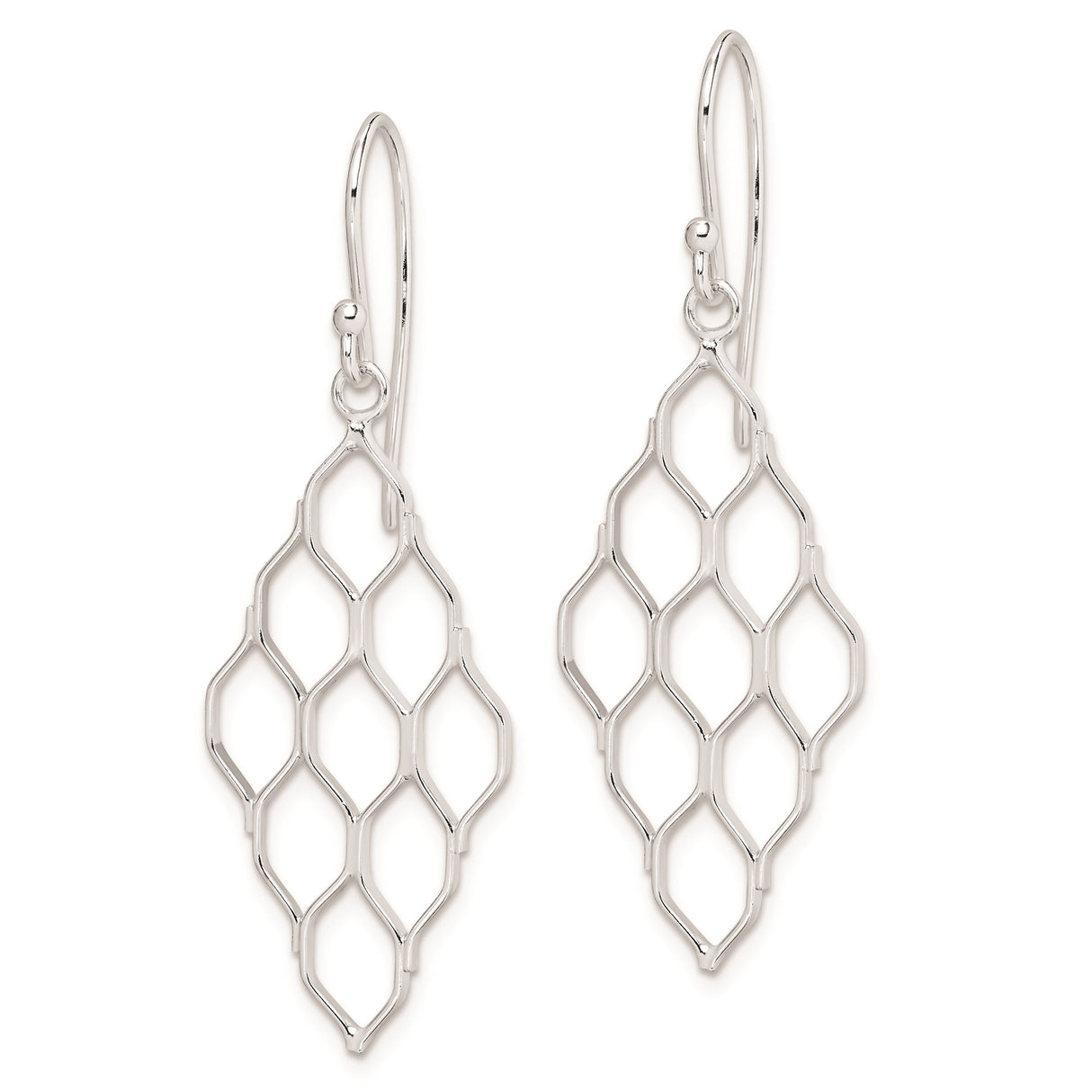 Sterling Silver Dangle Earrings, Geometric Honeycomb Design, Modern Minimalist Drop Style for Women