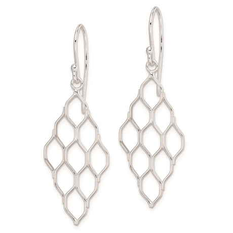 Sterling Silver Dangle Earrings, Geometric Honeycomb Design, Modern Minimalist Drop Style for Women