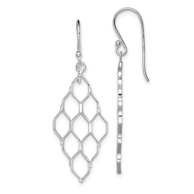 Sterling Silver Dangle Earrings, Geometric Honeycomb Design, Modern Minimalist Drop Style for Women