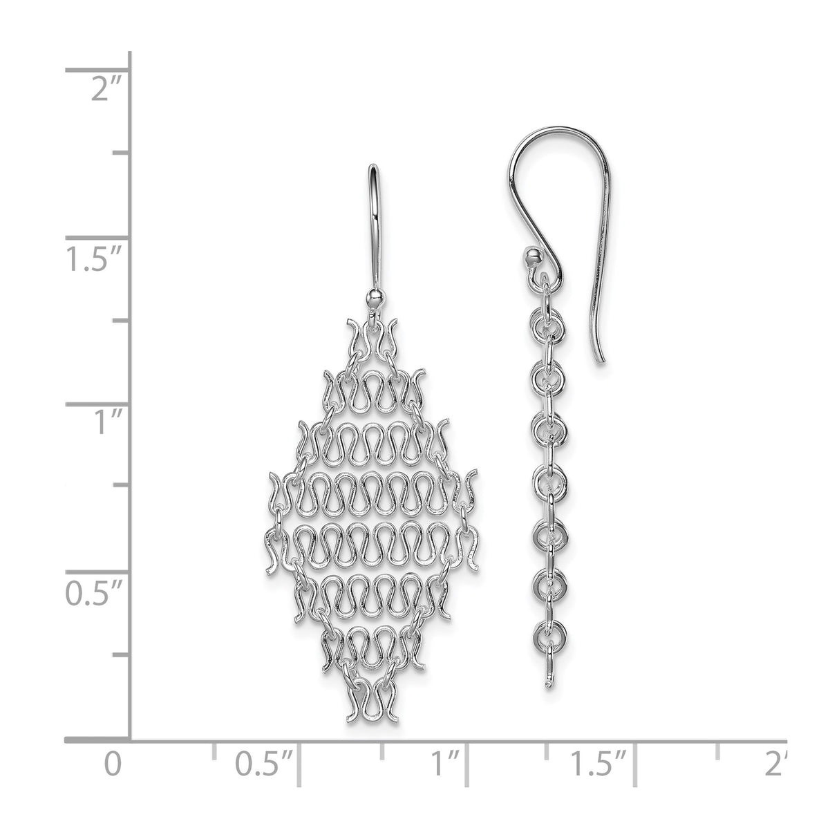 Sterling Silver Dangle Earrings with Interlocking Loop Mesh Design, Boho Drop Style for Women