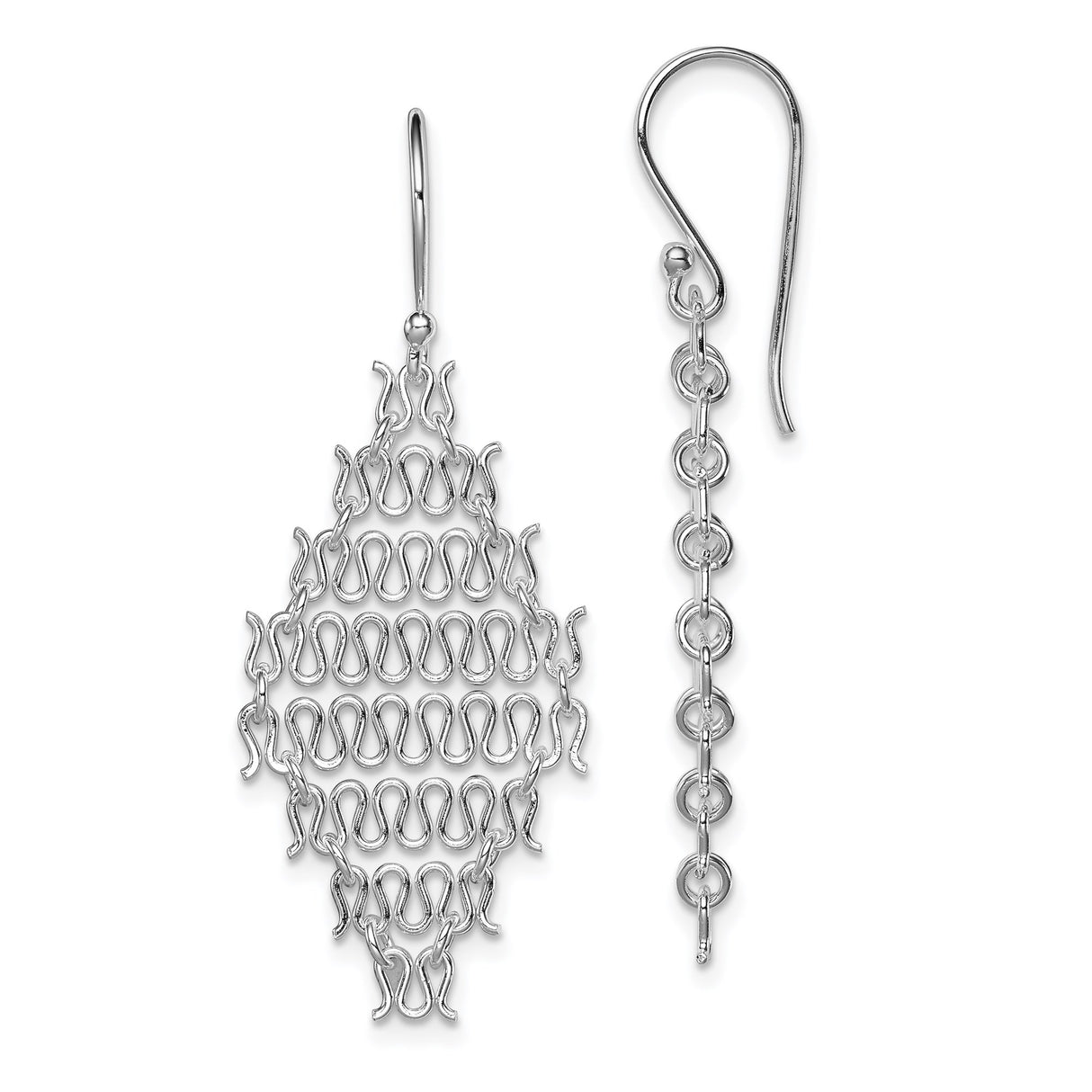 Sterling Silver Dangle Earrings with Interlocking Loop Mesh Design, Boho Drop Style for Women