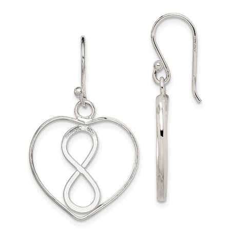Sterling Silver Infinity Heart Dangle Earrings, Open Heart Design for Women