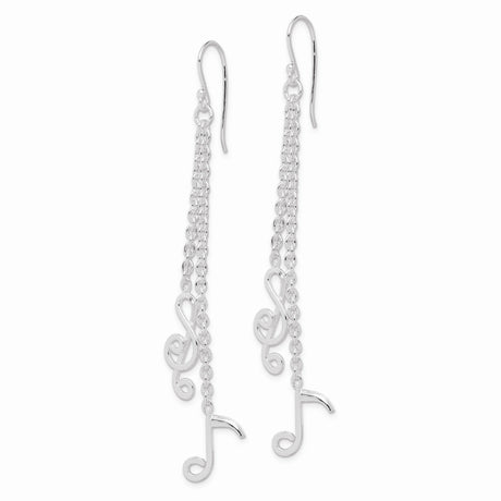 Sterling Silver Dangle Earrings with Treble Clef and Musical Note Charms on Chains