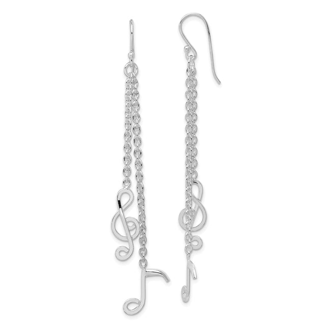 Sterling Silver Dangle Earrings with Treble Clef and Musical Note Charms on Chains
