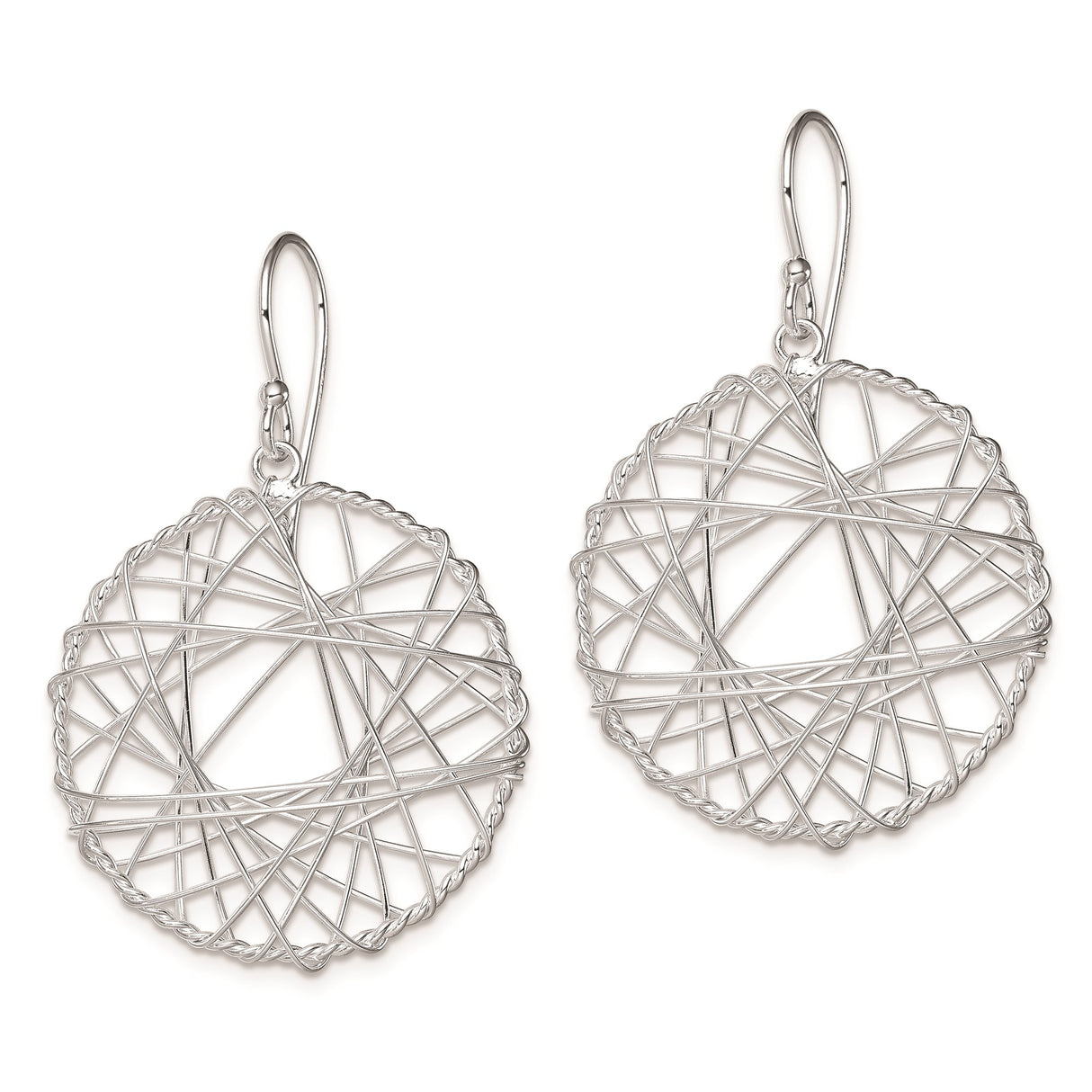 Sterling Silver Dangle Earrings, Abstract Wire Wrapped Circle Hoop Design for Women