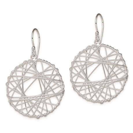 Sterling Silver Dangle Earrings, Abstract Wire Wrapped Circle Hoop Design for Women